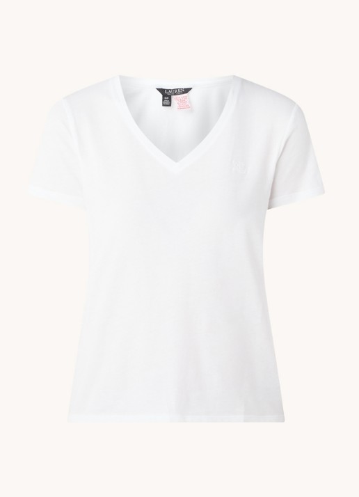 Ralph Lauren Pyjamatop met logoborduring - voorkant 2 wit