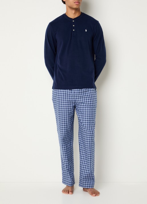 Ralph Lauren Pyjamatop met logoborduring - voorkant 4 donkerblauw