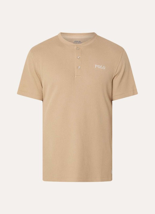 Ralph Lauren Pyjamatop met structuur - voorkant camel