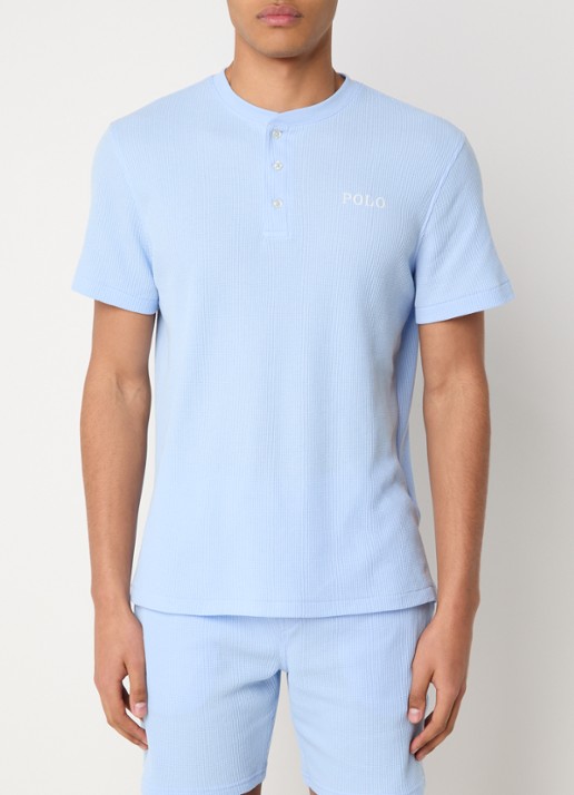 Ralph Lauren Pyjamatop met structuur - detail lichtblauw
