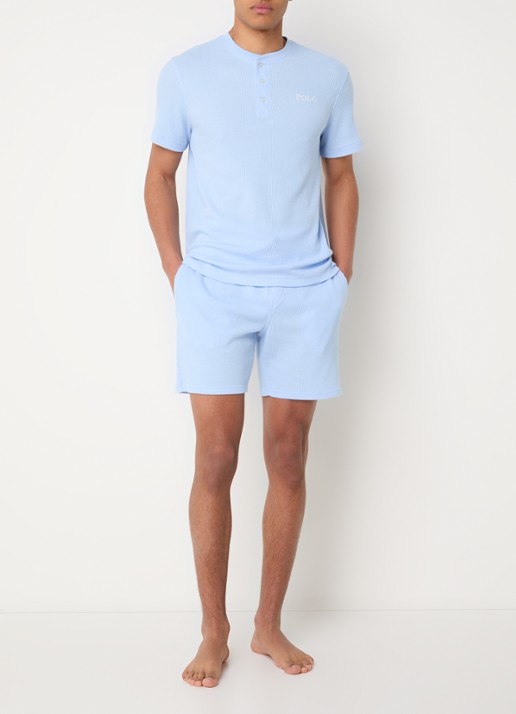 Ralph Lauren Pyjamatop met structuur - voorkant 4 lichtblauw
