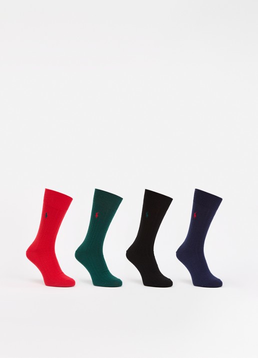 Ralph Lauren RBG Crew sokken in wolblend in 4-pack giftbox - voorkant rood