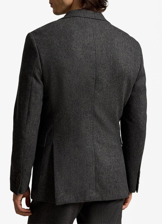 Ralph Lauren Regular fit colbert in wolblend met klepzakken - achterkant 3 charcoal / antraciet
