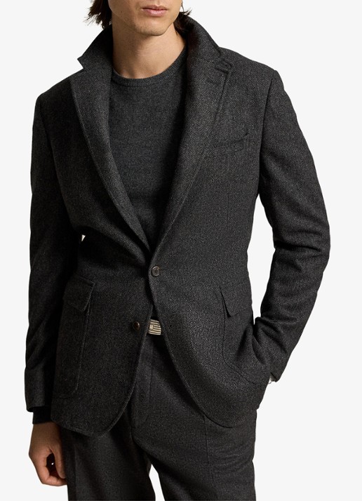 Ralph Lauren Regular fit colbert in wolblend met klepzakken - voorkant 5 charcoal / antraciet