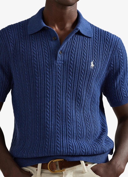Ralph Lauren Regular fit kabelgebreide polo met logoborduring - detail 2 rustic navy hthr-3r19