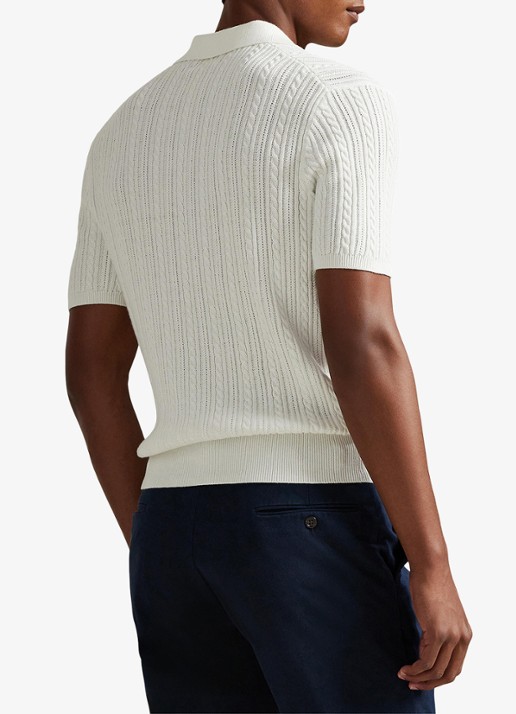 Ralph Lauren Regular fit kabelgebreide polo met logoborduring - achterkant 5 deckwash white w/ navy pp-460o