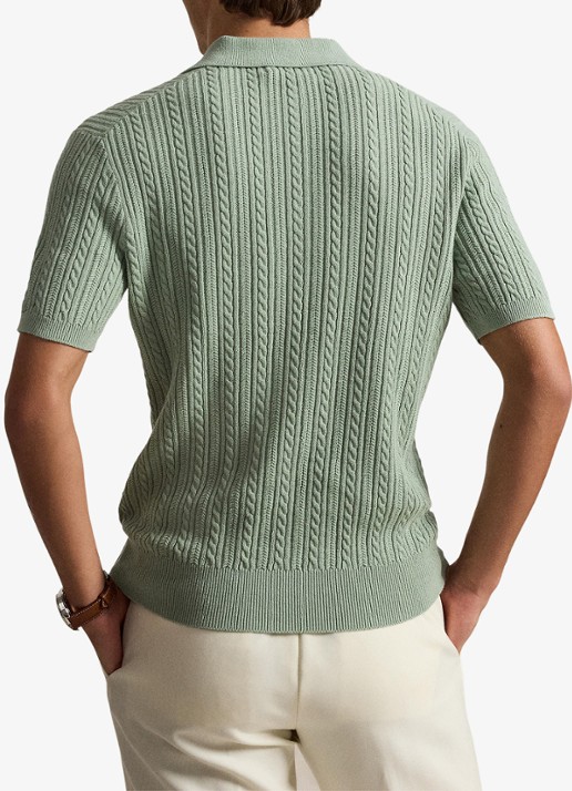 Ralph Lauren Regular fit kabelgebreide polo met logoborduring - achterkant 5 light green / lichtgroen