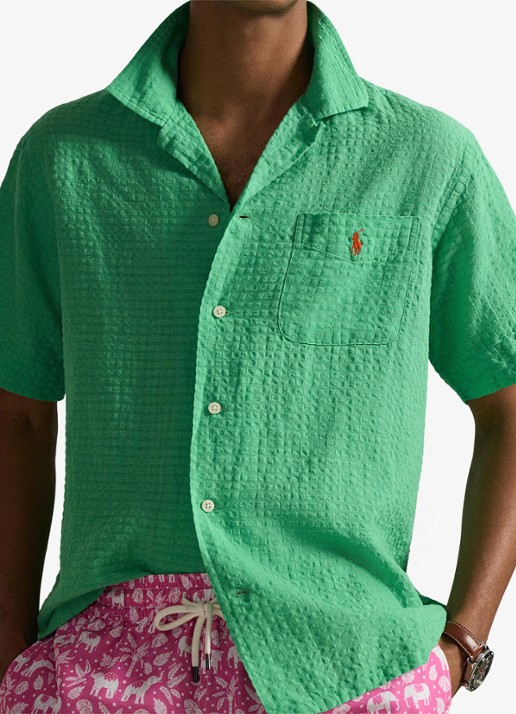 Ralph Lauren Regular fit overhemd in linnenblend met borstzak en logoborduring - detail 5 plato green-2zb8