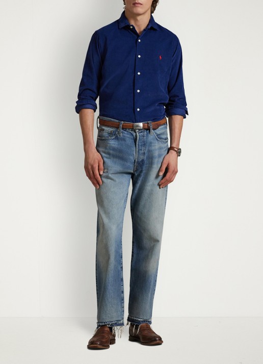 Ralph Lauren Regular fit overhemd met logoborduring - voorkant 3 freshwater / donkerblauw