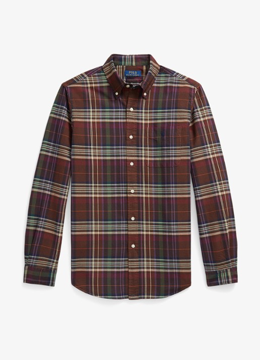 Ralph Lauren Regular fit overhemd met logoborduring - voorkant 6890c brown green multi-zxkr