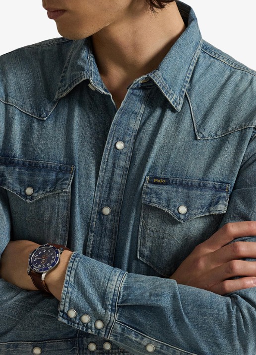 Ralph Lauren Regular fit overhemd van denim met borstzakken - detail 2 indigo