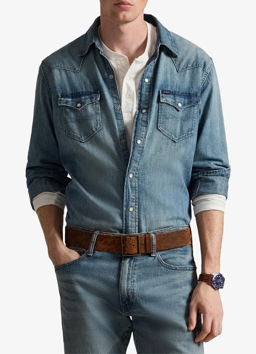 Ralph Lauren Regular fit overhemd van denim met borstzakken - detail 3 indigo