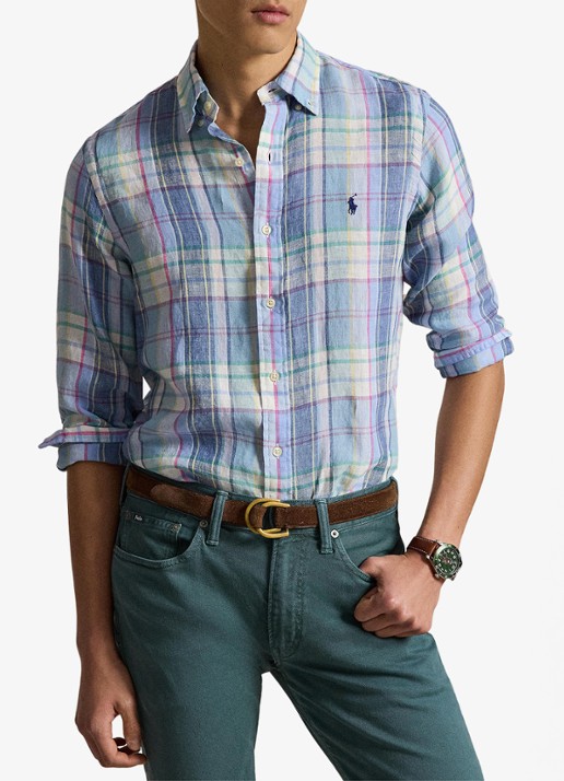 Ralph Lauren Regular fit overhemd van linnen met ruitdessin