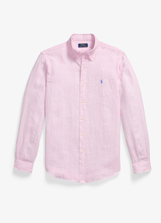 Ralph Lauren Regular fit overhemd van linnen met streepprint - voorkant 2 7188c pink white-zyk8