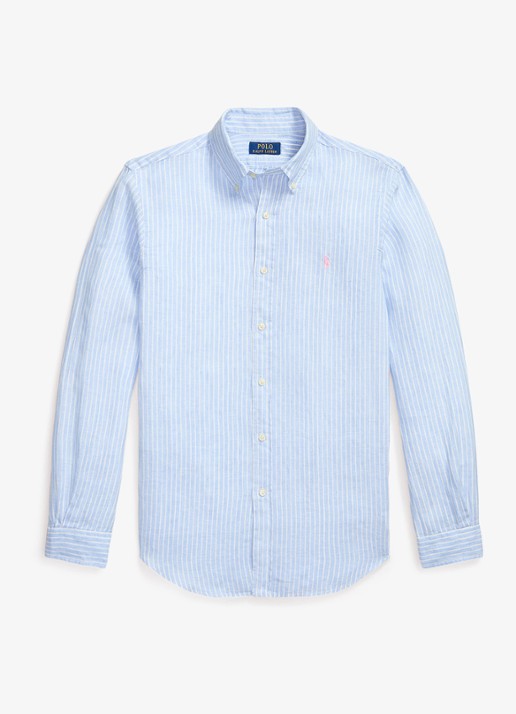 Ralph Lauren Regular fit overhemd van linnen met streepprint - voorkant 5 7188b blue white-zyk7