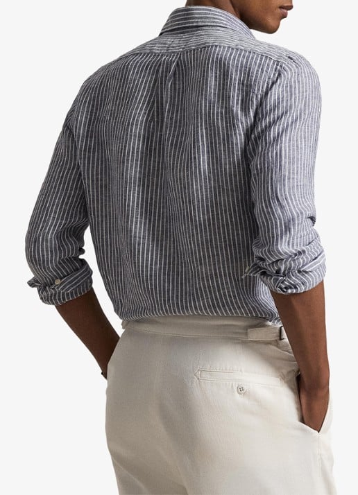Ralph Lauren Regular fit overhemd van linnen met streepprint - achterkant new classic navy white