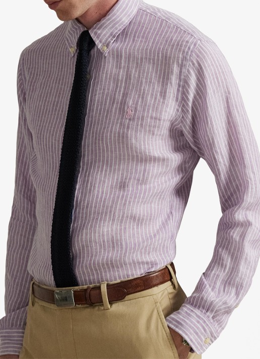Ralph Lauren Regular fit overhemd van linnen met streepprint - detail 4 7188d lavender white-zykb