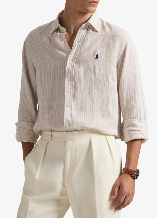 Ralph Lauren Regular fit overhemd van linnen met streepprint - detail 7188e coastal beige white-zyka