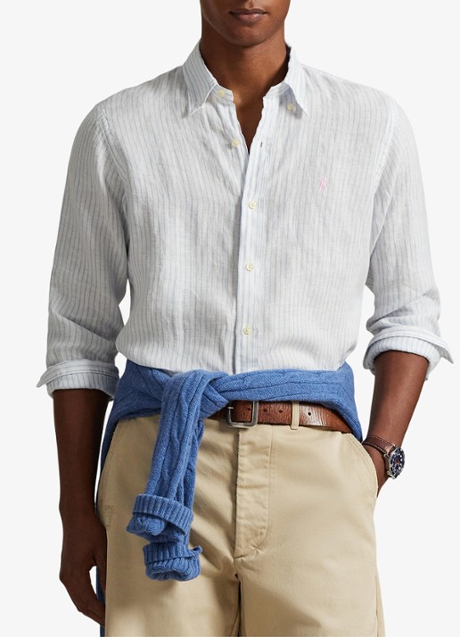 Ralph Lauren Regular fit overhemd van linnen met streepprint