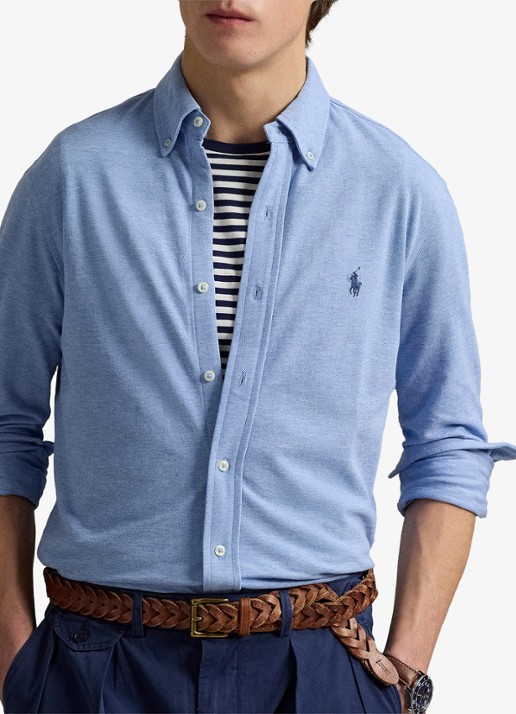 Ralph Lauren Regular fit overhemd van piqué katoen - detail 4 isle heather / blauw