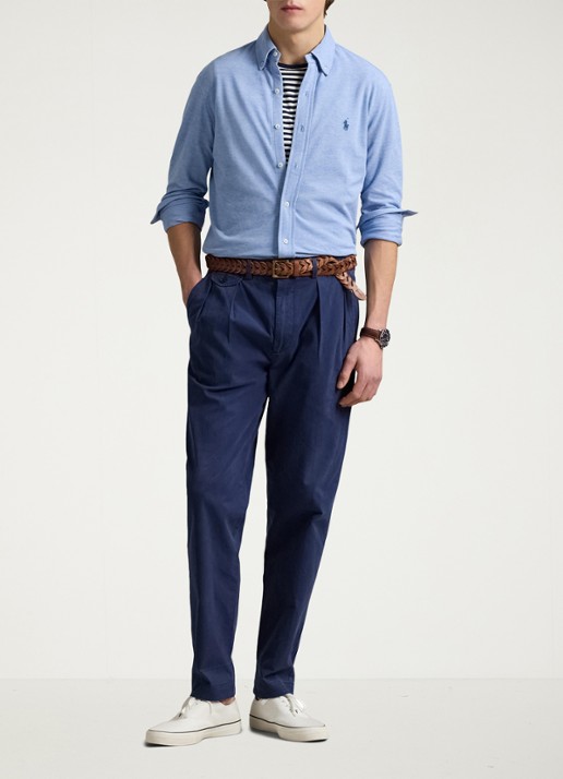 Ralph Lauren Regular fit overhemd van piqué katoen - voorkant 2 isle heather / blauw