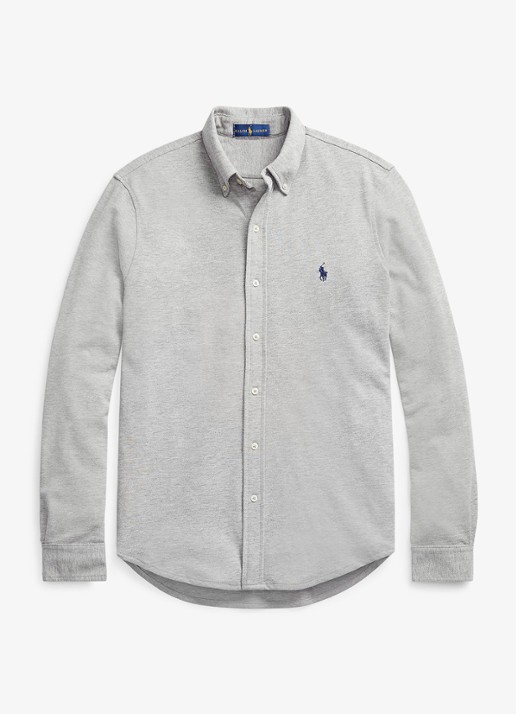 Ralph Lauren Regular fit overhemd van piqué katoen - voorkant 4 andover heather / grijs