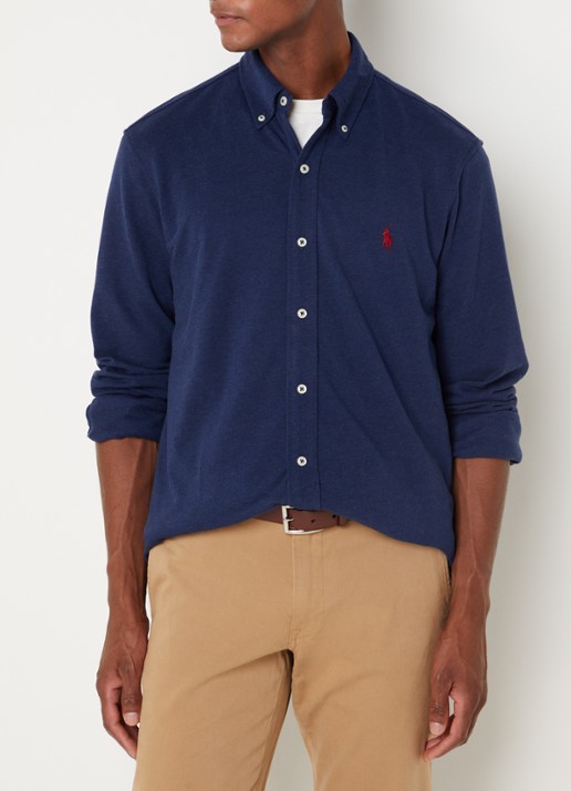 Ralph Lauren Regular fit overhemd van piqué katoen - detail spring navy heather / donkerblauw