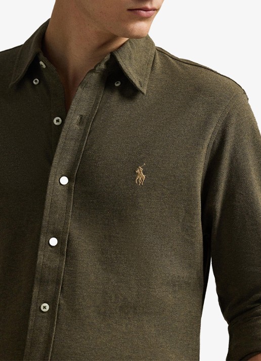 Ralph Lauren Regular fit overhemd van piqué katoen - detail 4 wilson olive heather / bruin