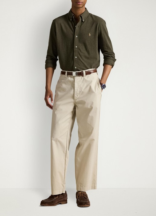 Ralph Lauren Regular fit overhemd van piqué katoen - voorkant 2 wilson olive heather / bruin
