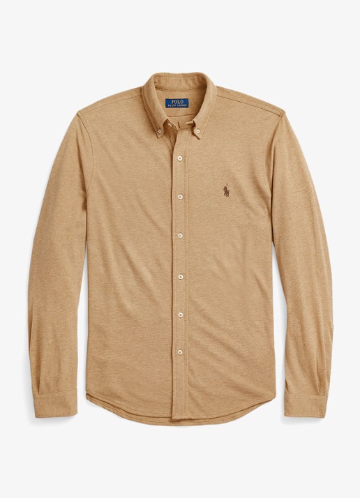 Ralph Lauren Regular fit overhemd van piqué katoen - voorkant 7 classic camel heather / beige