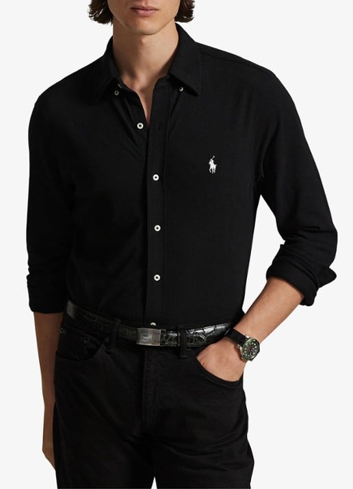 Ralph Lauren Regular fit overhemd van piqué katoen - detail polo black / zwart 2