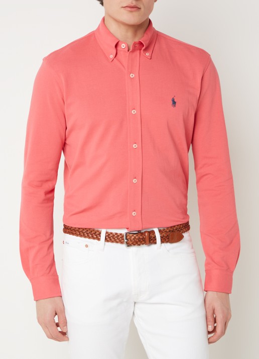 Ralph Lauren Regular fit overhemd van piqué katoen - detail pale red / koraalrood