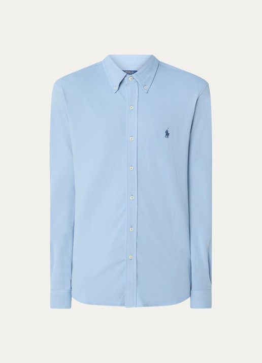 Ralph Lauren Regular fit overhemd van piqué katoen - voorkant 2 vessel blue / staalblauw