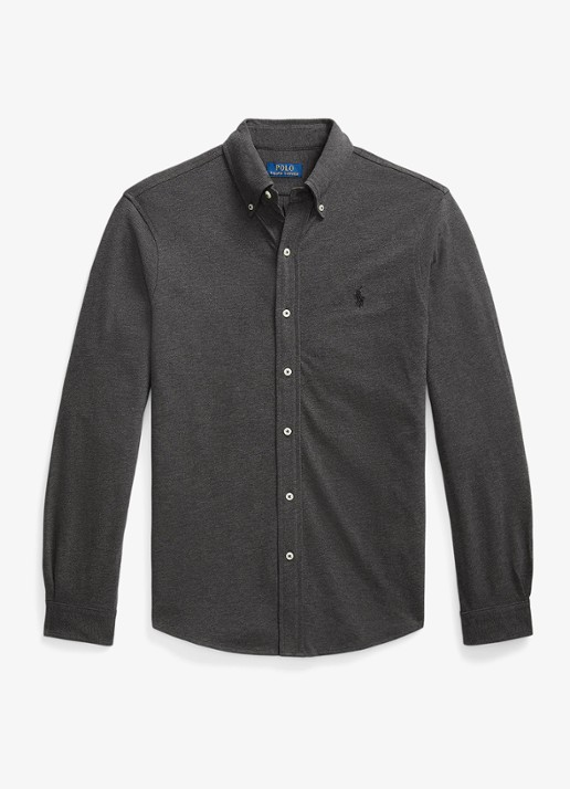 Ralph Lauren Regular fit overhemd van piqué katoen - voorkant windsor heather / donkergrijs