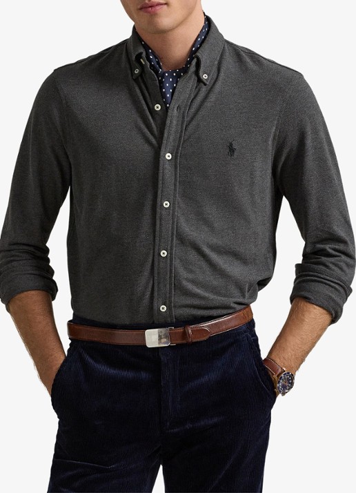 Ralph Lauren Regular fit overhemd van piqué katoen - voorkant 2 windsor heather / donkergrijs
