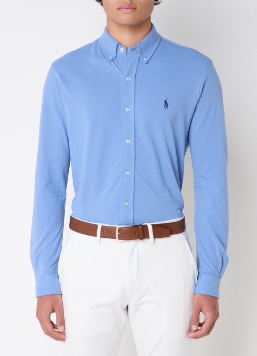 Ralph Lauren Regular fit overhemd van piqué katoen - detail campus blue / blauwgrijs