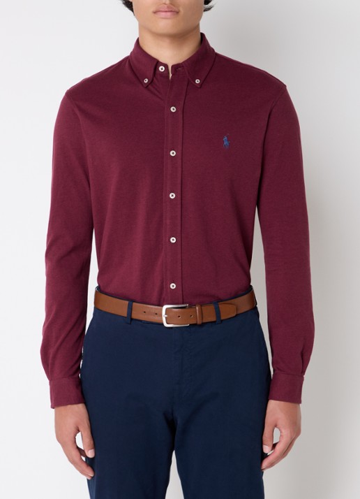 Ralph Lauren Regular fit overhemd van piqué katoen - detail vintage port heather / bordeaux