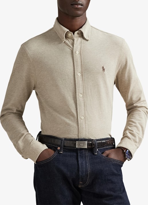 Ralph Lauren Regular fit overhemd van piqué katoen - detail tuscan beige heather / beige