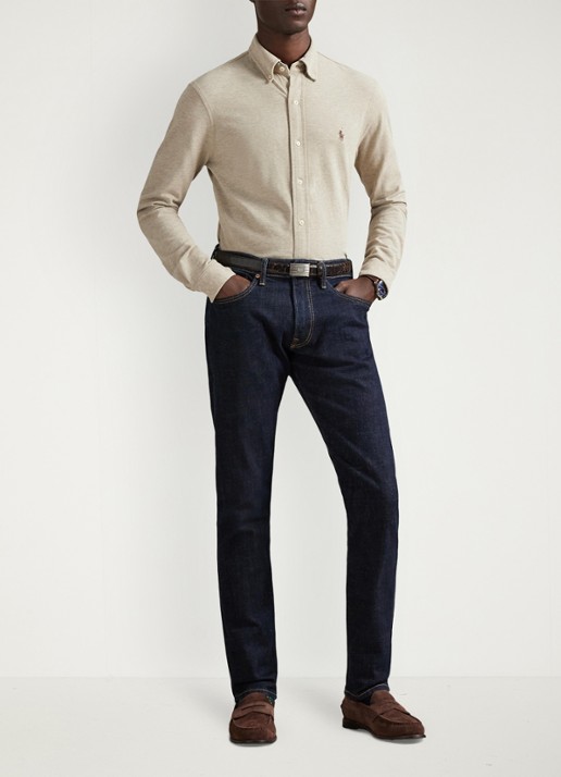 Ralph Lauren Regular fit overhemd van piqué katoen - voorkant 5 tuscan beige heather / beige