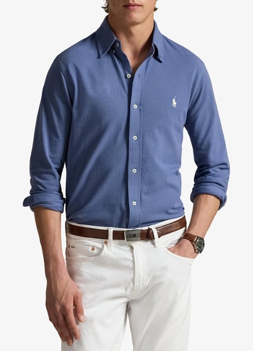 Ralph Lauren Regular fit overhemd van piqué katoen - detail 4 capri blue / blauw