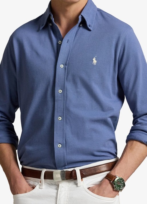 Ralph Lauren Regular fit overhemd van piqué katoen - detail 5 capri blue / blauw