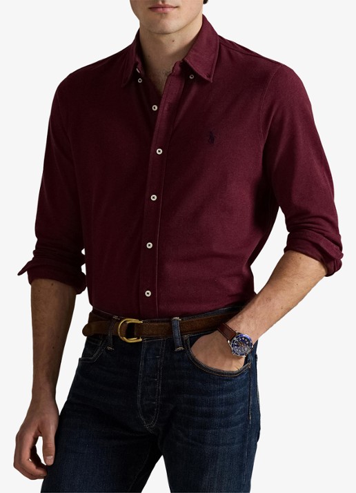 Ralph Lauren Regular fit overhemd van piqué katoen - detail spring wine heather / wijnrood