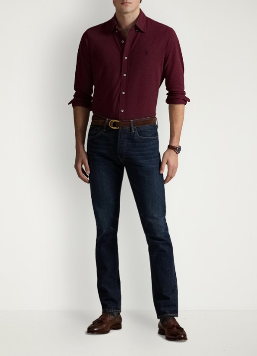 Ralph Lauren Regular fit overhemd van piqué katoen - voorkant 4 spring wine heather / wijnrood