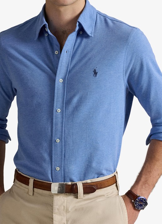 Ralph Lauren Regular fit overhemd van piqué katoen - detail 3 soft royal heather / blauw