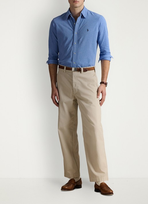 Ralph Lauren Regular fit overhemd van piqué katoen - voorkant 5 soft royal heather / blauw