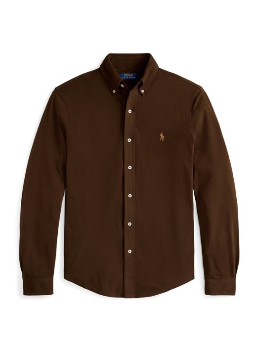 Ralph Lauren Regular fit overhemd van piqué katoen - voorkant dark beech / zwart