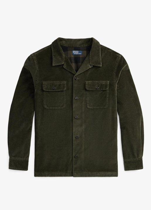 Ralph Lauren Regular fit overshirt van corduroy - voorkant 4 armadillo / legergroen