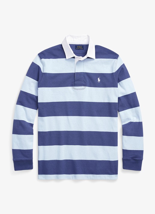Ralph Lauren Regular fit polo met logo en streepprint - voorkant light navy/office blue / blauw