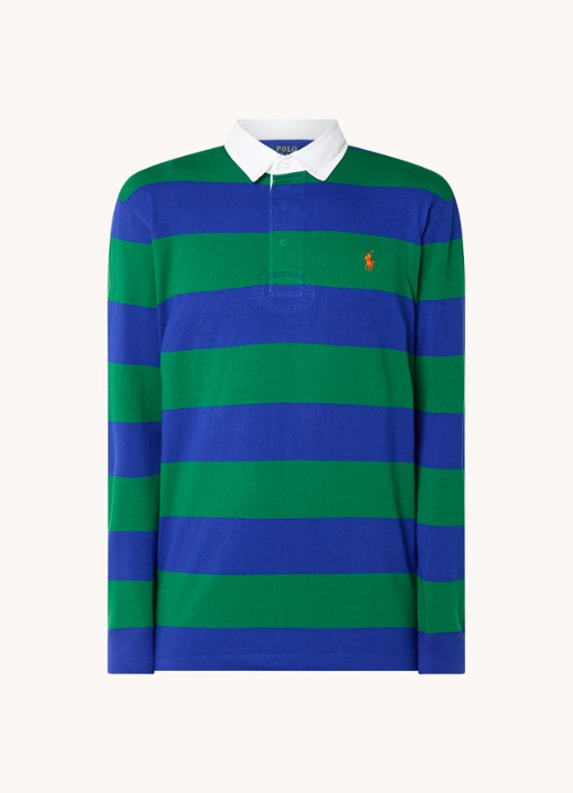 Ralph Lauren Regular fit polo met logo en streepprint - voorkant 2 kobaltblauw