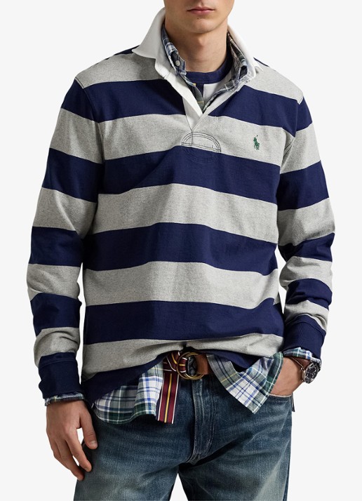 Ralph Lauren Regular fit polo met logo en streepprint - detail grijs